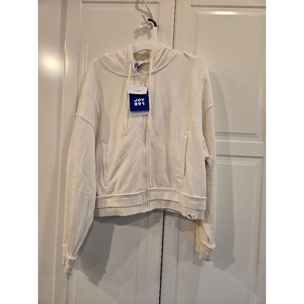 JoyLab Women's Athletic Sweatshirt Full Zip Cropped Hoodie Cream - Size XS - NEW